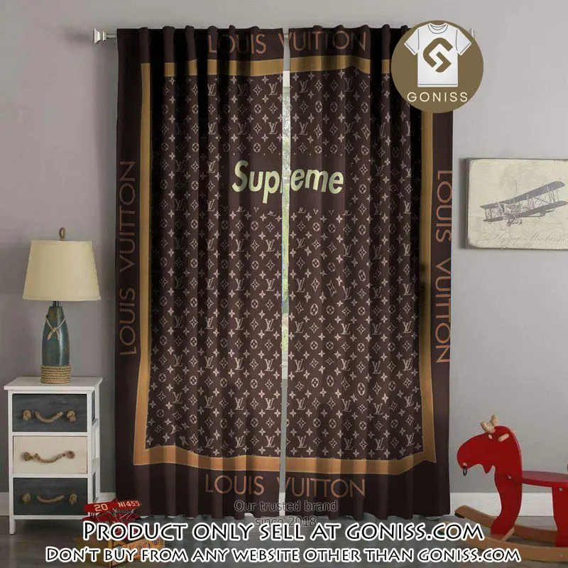 Supreme lv brown square premium window curtains hot  luxury curtain wc017 gn0617689